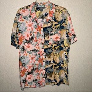 Natural Reflections Tropical Floral ButtonUp Shirt XL Rayon Hawaiian Beach Shirt